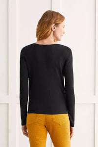 Tribal Waffle Knit Knot-Hem Top With Buttons