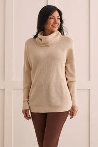 Tribal Cotton Cowl Neck Sweater