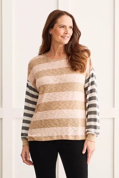 Tribal Stripe Combo Crew Neck Top