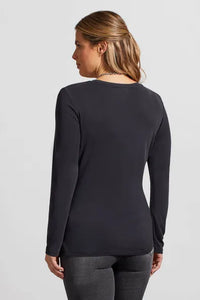 Tribal Ruched Long-Sleeve Top with Asymmetrical Hem