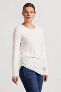 Tribal Ruched Long-Sleeve Top with Asymmetrical Hem
